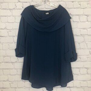 Yushi Blue Cowl Neck Tunic Top